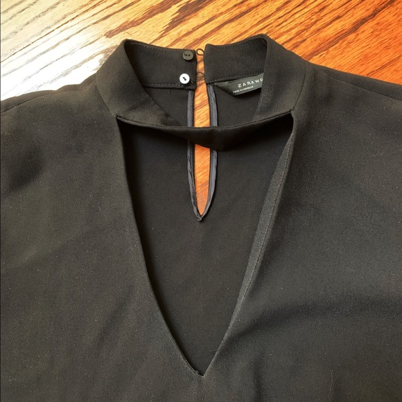 ZARA Choker V-neck Long Sleeve Black Blouse - Picture 4 of 6
